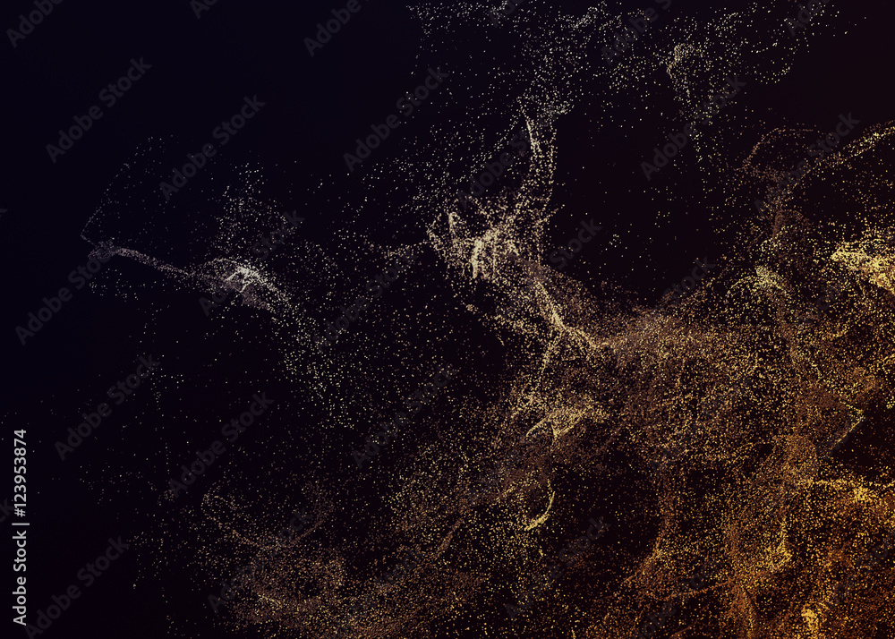 Poster abstract 3d rendering of chaotic particles. flying cubes in empty space. dynamic shape. futuristic b