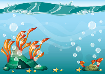 Obraz na płótnie Canvas cartoon vector underwater background with separated layers for game art and animation game design asset in 2d graphic