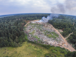 The view from the height of smoke fire on garbage dump