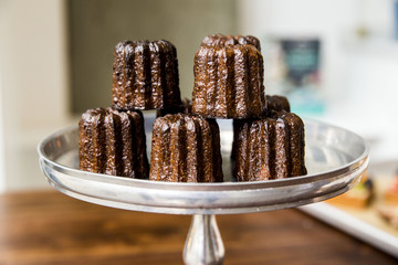 French canelé dessert pastry at a bakery