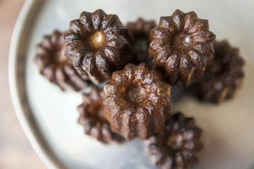 French canelé dessert pastry at a bakery