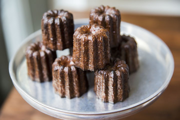 French canelé dessert pastry at a bakery