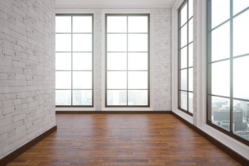 Unfurnished interior with city view