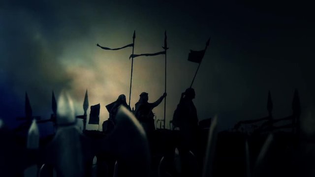 Army of Christian Warriors Preparing for Battle Under a Lightning Storm