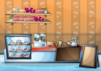 cartoon vector illustration interior cafe room with separated layers in 2d graphic