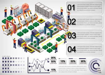 illustration of info graphic factory equipment concept in isometric 3D graphic