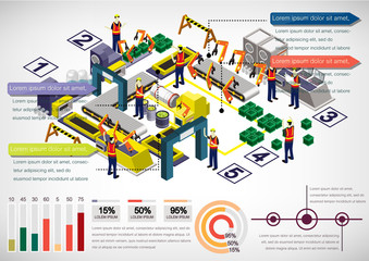 illustration of info graphic factory equipment concept in isometric 3D graphic