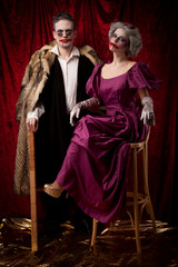 Fototapeta premium Beautiful vampires couple woman and man in medieval clothes