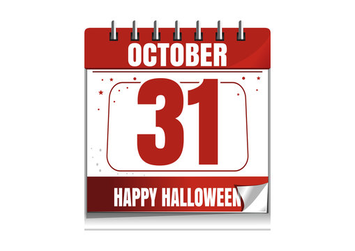 Halloween wall calendar. Holiday date. 31th October. Vector illustration isolated on white background