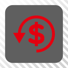 Chargeback interface icon. Vector pictograph style is a flat symbol centered in a rounded square button, red and gray colors, hatched diagonally transparent background.