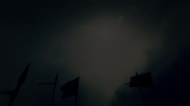 Inside a Medieval Battlefield Between Armies in a Middle of a Fight on a Storm