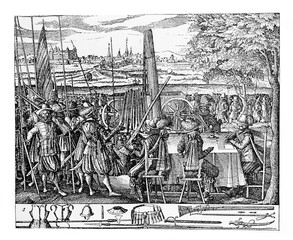 Recruitment for the Thirty Years War, XVII century engraving