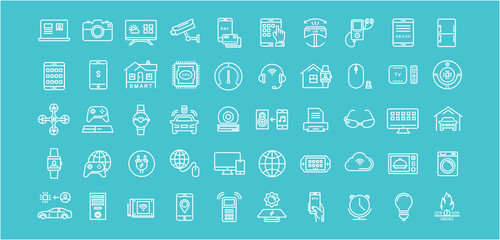 Set Vector Flat Line Icons Internet of Things