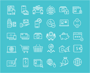 Set Vector Flat Line Icons Online Payment