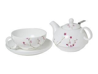 Teapot, Cup, saucer and metal filter. Chinese style.