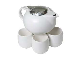 Set of utensils for tea. Teapot and teacups.