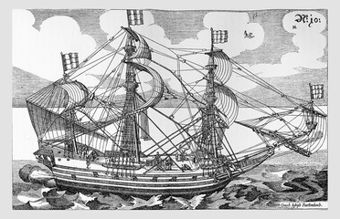 Naval war architecture in XVII century, vintage engraving © acrogame