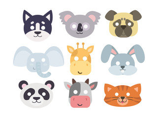Animals carnival mask vector set.