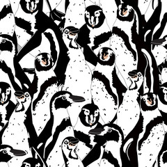 Black and white penguins. Seamless pattern, isolated on white background