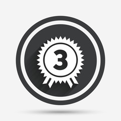 Third place award sign icon. Prize for winner.