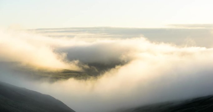 Time lapse of low lying fog over the valley of Swaledale in Yorkshire Dales national park.
