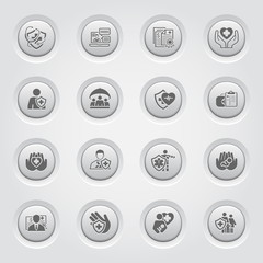 Insurance and Medical Services Icons Set. Button Design