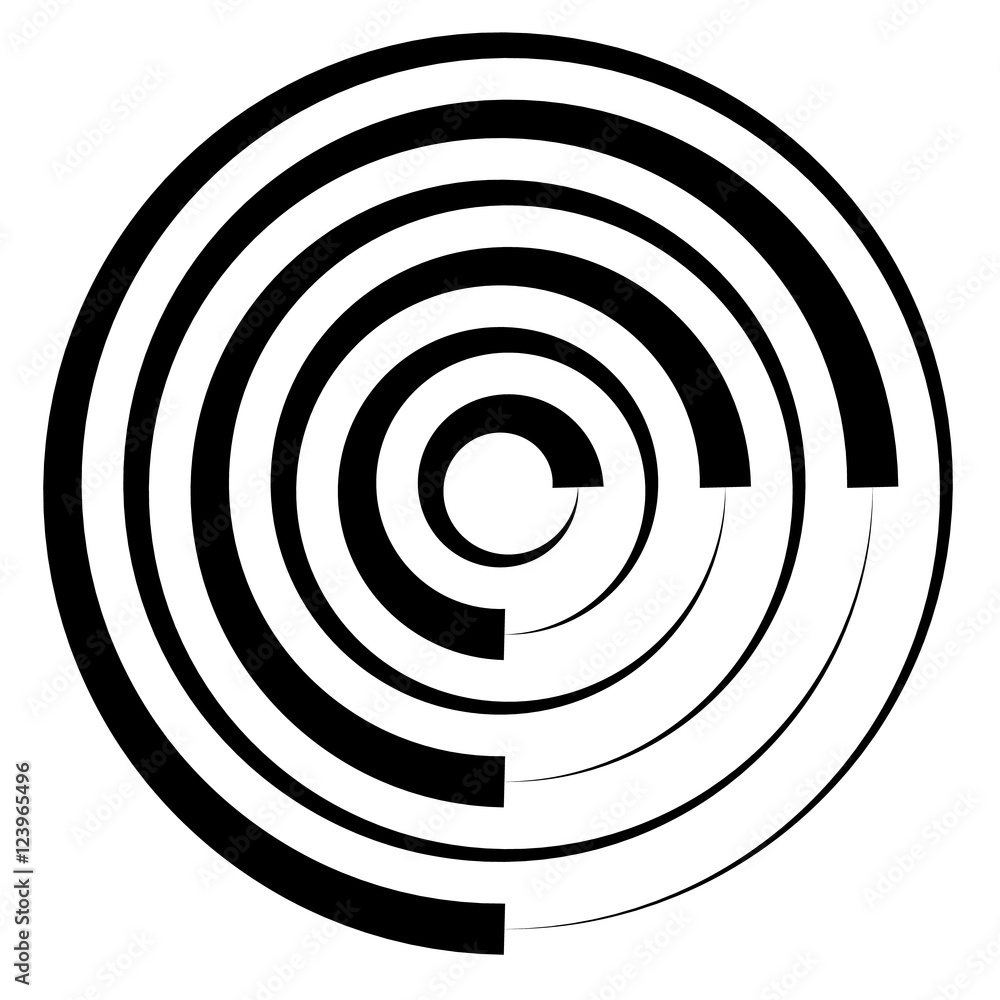 Fototapete concentric circles w dynamic irregular line. monochrome abstract
