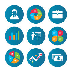 Businessman signs. Human and cash money icons.