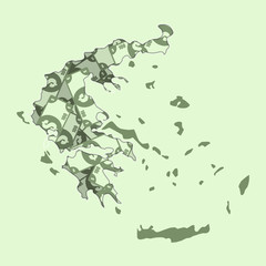 Map Greece covered in money, bank notes of one hundred dollars. On the map there is glass reflection. Conceptual.