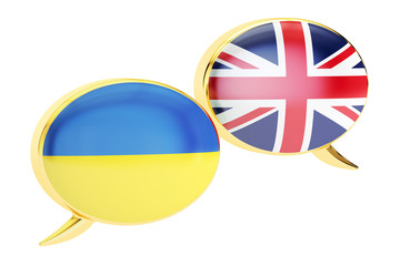 Speech bubbles, Ukrainian-English conversation concept. 3D rende