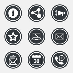 Communication icons. Contact, mail signs.