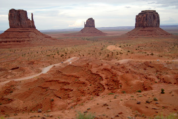 East Mitten Butte and Merrick's Butte in Monument Valley Navajo Tribal Park, Utah.