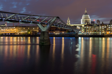 Fototapeta na wymiar Night cityscape of St. Paul's Cathedral from Thames river, London, England, Great Britain