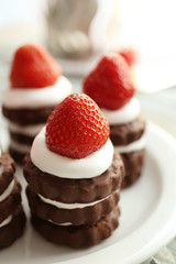 Delicious strawberry cakes, closeup