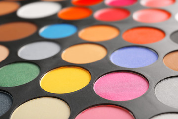 Colorful eye shadow palette, closeup