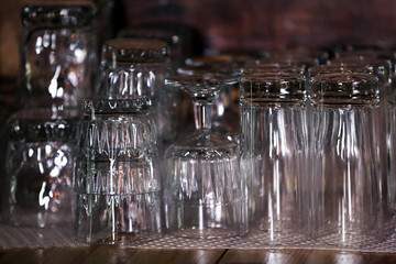 Clean glasses on bar counter