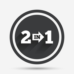 Two in one sign icon. 2 in 1 symbol with arrow.