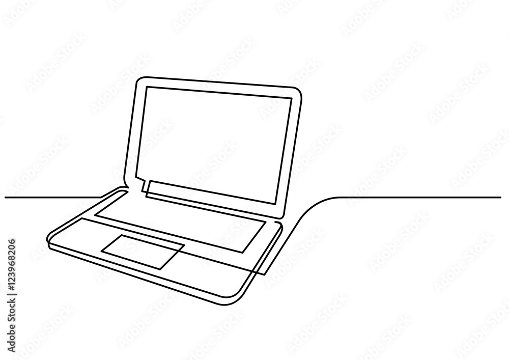 Poster continuous line drawing of laptop computer