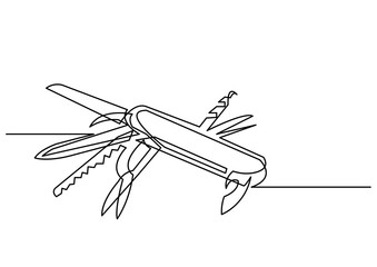 Fototapeta na wymiar continuous line drawing of swiss army knife