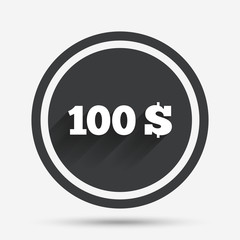 100 Dollars sign icon. USD currency symbol.