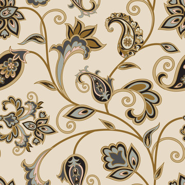 Floral pattern. Flourish oriental ethnic background. Arabic swirl flower leaves ornament