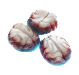 Colorful jelly brains for Halloween party, isolated on white