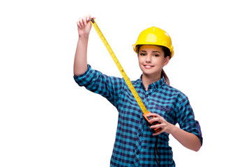 Young woman in industrial concept isolated on white