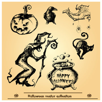 Halloween vector collection.Hand drawn illustration