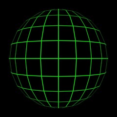 3D Sphere Mesh with Glowing Green Grid Lines 3D Illustration