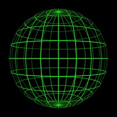 Fototapeta na wymiar 3D Sphere Mesh with Glowing Green Grid Lines 3D Illustration