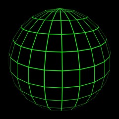 3D Sphere Mesh with Glowing Green Grid Lines 3D Illustration
