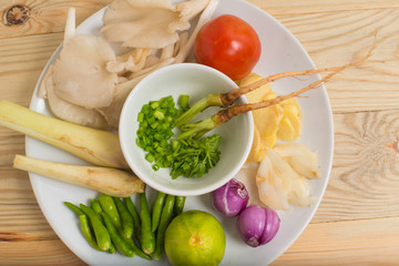 vegetable Ingredients thai food on the wood backgrounds