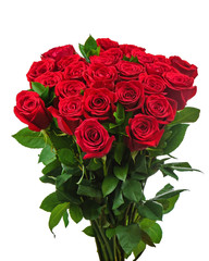 Colorful flower bouquet from red roses isolated on white background.  Closeup.