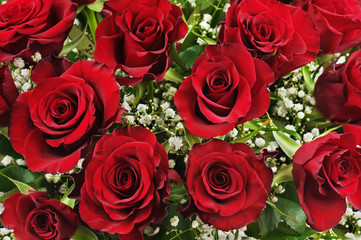 Colorful flower bouquet from red roses.  Closeup.